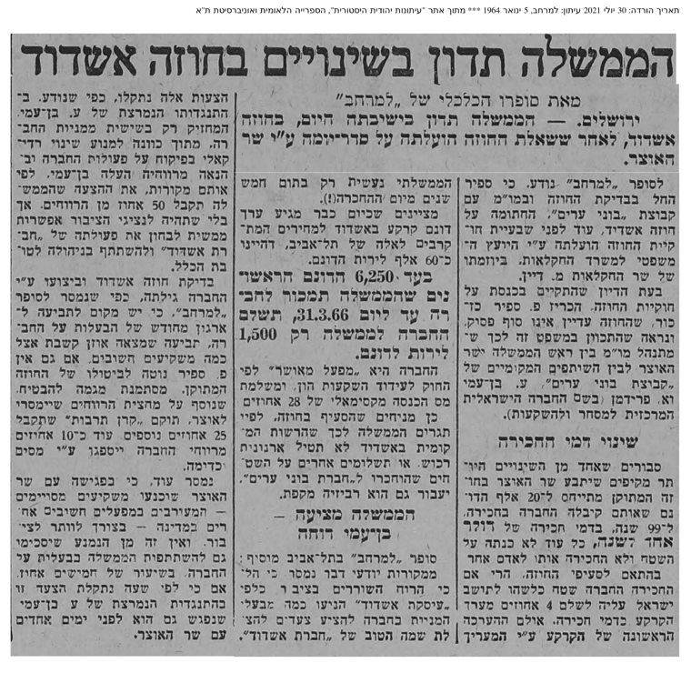 ינואר 1964 הממשלה מבקשת לעשות שינויים, בן עמי מתנגד לוותר על חלק מרווחיו